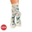 Chaussettes Bambou fin Fleurs & Oiseaux – Écru