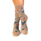 Λεπτές Κάλτσες από Μπαμπού με Λουλούδια και Πουλιά - Μπεζ