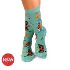 Chaussettes Bambou fin Fleurs & Oiseaux - Menthe
