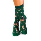 Λεπτές Κάλτσες από Μπαμπού με Λουλούδια και Πουλιά - Σκούρο Πράσινο