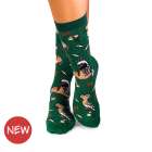 Șosete Fine din Bambus cu Flori și Păsări - Verde Închis