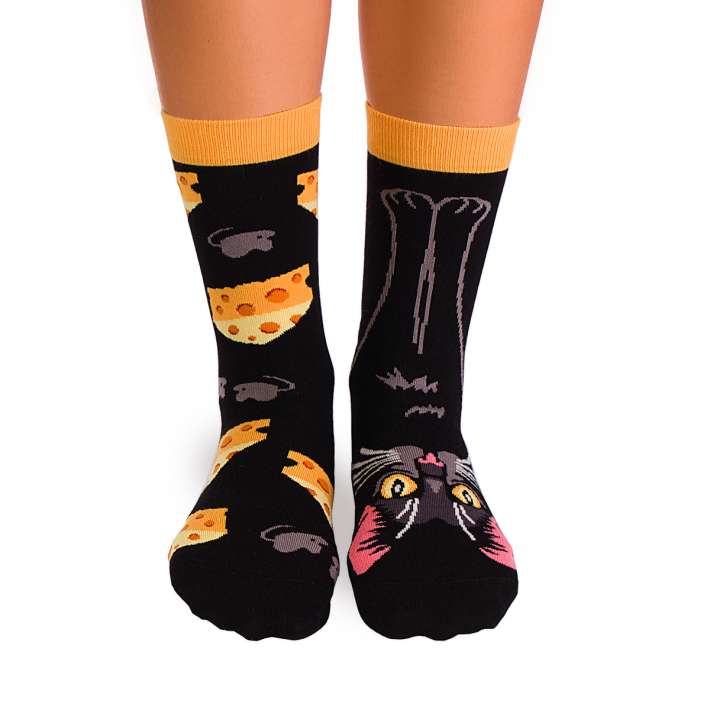 Chaussettes Noires Avec Imprimé Patte De Chat – Homme/femme – Taille 38-45 – 95% Polyester, 5% élasthanne