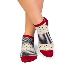 Къси Бамбукови чорапи на Рингели и Точки - Екрю