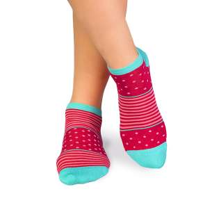 Къси Бамбукови чорапи на Рингели и Точки - Фушия