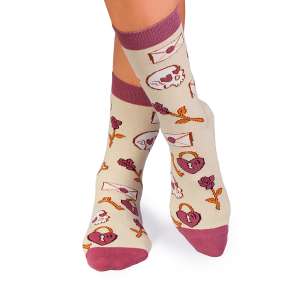 Памучни чорапи с Черепи и Рози - Екрю