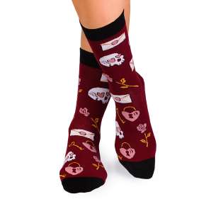 Памучни чорапи с Черепи и Рози - Бордо