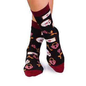 Памучни чорапи с Черепи и Рози - Черен