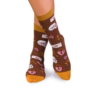 Памучни чорапи с Черепи и Рози - Кафяв