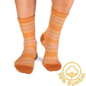 Κάλτσες από 98% βαμβάκι με ρίγες - κίτρινο