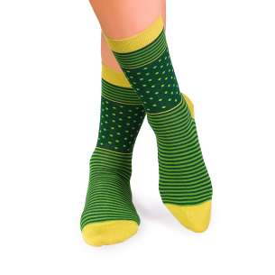 Фини Бамбукови чорапи на Рингели и Точки - Тъмнозелен