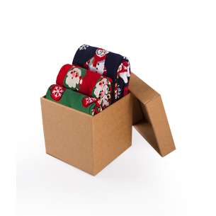 Giftbox met 3 paar katoenen sokken met kerstthema traditioneel