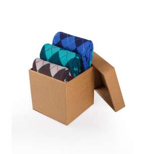 Giftbox met 3 paar sokken met ruit - blauw