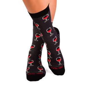 Памучни чорапи с Чаша Вино - Черен