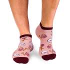 Къси Памучни чорапи с Черепи и Рози - Розов