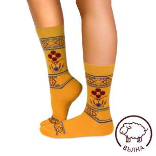 Chaussettes Laine mérinos Motif ethnique Ochre