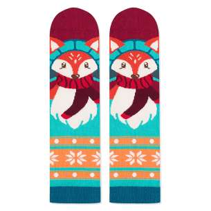 Șosete de Crăciun din Bambus cu Vulpi - Turcoaz