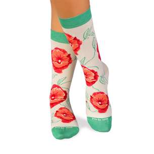 Κάλτσες μπαμπού με Παπαρούνες - εκρού