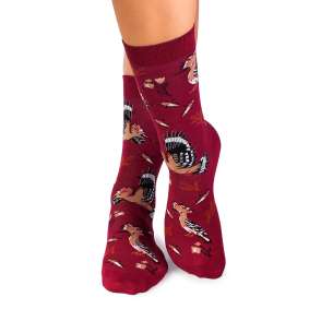 Λεπτές Κάλτσες από Μπαμπού με Λουλούδια και Πουλιά - Μπορντό