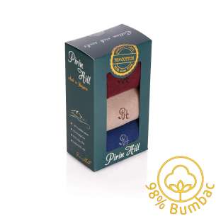 Cutie cu 3 perechi de șosete din 98% Bumbac - Vișinoi, Bej, Albastru