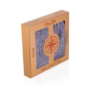 Coffret Laine mérinos Homme Bonnet + Écharpe + Chaussettes Côtes Gris
