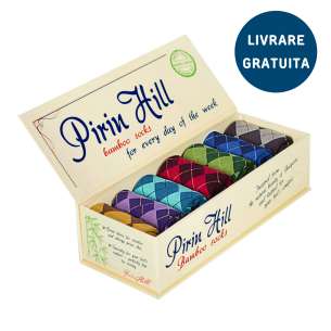 Cutie Lux cu 7 perechi de șosete din Bambus în Carouri Scoțiene