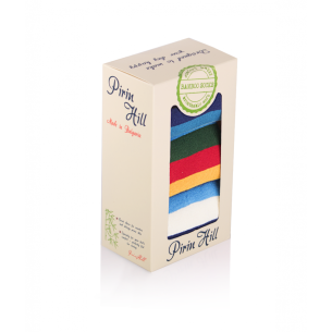 Cutie cu 3 perechi de șosete din Bambus cu Dungi - Bej, Negru, Galben