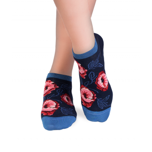 Къси Бамбукови чорапи с Макове - Тъмносин